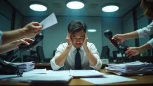 Megterhelt munkavállaló íróasztalnál