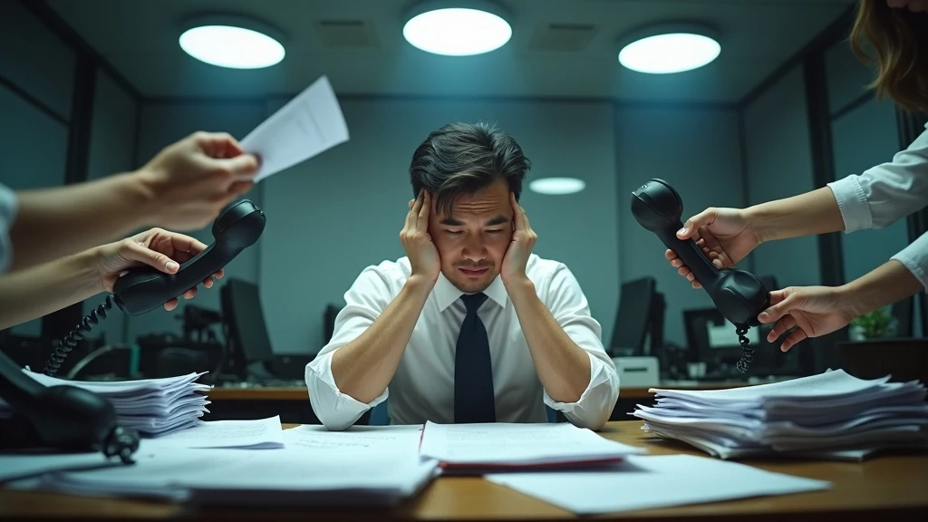 Megterhelt munkavállaló íróasztalnál